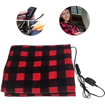 Hamosky Electric Heating Blanket, 12V Lattice Fleece Car Supplies Winter Hot Car Constant Temperature Heating Blanket for Travel Camping Picnic Heater 55.12x39.37in/145x100cm (Red Blanket)