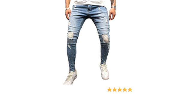 Fuoe Men S Casual Distressed Ripped Destroyed Jeans Slim Fit Skinny Denim Moto Side Striped Biker Pencil Pants At Amazon Men S Clothing Store