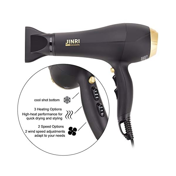2000 watt Hair Dryer with Infrared + Ionic + Ceramic Tourmaline Technology  for Less Damage,Quiet Pro Ion Powerful Airflow Blow Dryers with Diffuser -  Black Hair Information