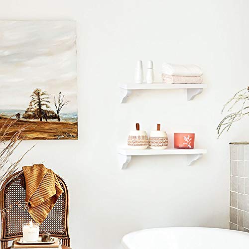 Labcosi White Floating Wall Shelf for Wall, Set of 2 Solid Wood Display
