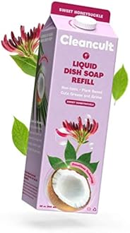 Cleancult Dish Soap Refill, Sweet Honeysuckle Scent, 32 oz, Cruelty Free, Degreaser, Eco Friendly Dishwashing 