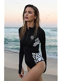 AXESEA - Bañador de manga larga para mujer, protección solar UV UPF 50 + con cremallera impresa