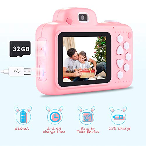 Kids Digital Camera, 12MP Kids Camera for Girls with 2.4 Inch Large Screen 1080P Pink Kids Video Camera Best Birthday Gift for Kids Include 32G Memory Card...