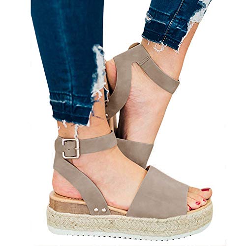 image for XMWEALTHY Women's Ankle Strap Platform Wedges Sandals Casual Open Toe 