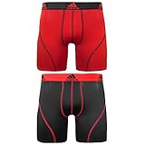 adidas Men's Sport Performance Climalite 9-Inch Midway Underwear (2-Pack), Real Red/Black/Black/Real Red, Small/Waist Size 28-30