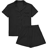 LYANER Women's 2 Piece Short Sleeve Button Down Top and Shorts PJ Set Loungewear Pajama Sets