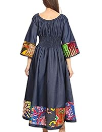 Sakkas Abayomi Wax African Ankara Chambray Campesino Medieval Casual Vestido largo