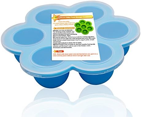 Silicone Baby Food Freezer Tray with Clip on Lid Perfect Storage Container for Homemade Baby Food, Vegetable and Fruit Purees,Blue