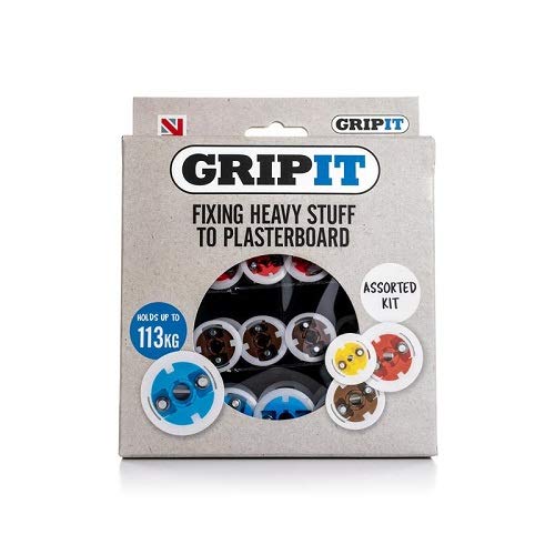 GripIt Drywall Anchor Fixing Kit Holds Up To 250 Pounds or 113 Kilograms Of Weight. Perfect For Hanging Heavy Such as TVs, Boilers, Cabinets on Plasterboard Walls.. Removable and Reusable Screws (32 Fixings)