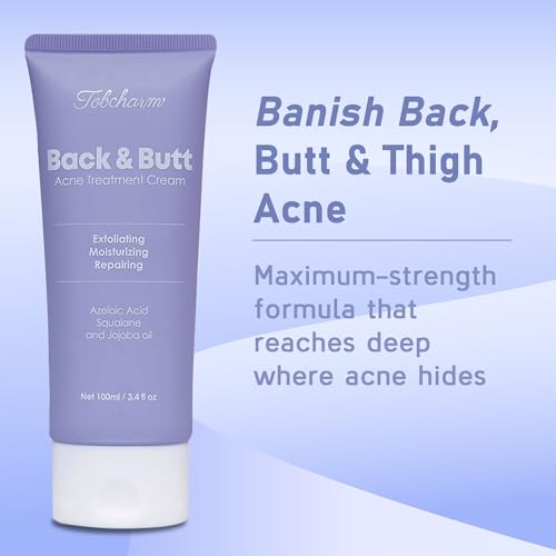 Tobcharm Butt Acne Clearing Treatment, Maximum Strength Body Cream for Back, Buttocks, Thighs & Chest Acne Removal, Skin Clarifying Lotion for Men & Women, Foam Cleaner for Bacne