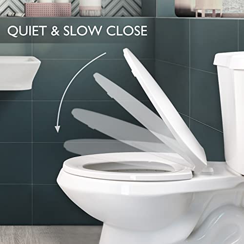 Elongated Toilet Seat, Slow Close Seat and Cover, Plastic, White, for