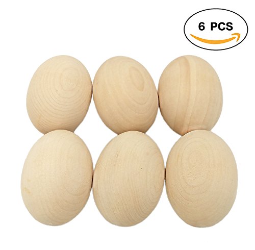R.FLOWER 6PCS Unpainted Wooden Eggs Natural Wood Egg for DIY Painting Easter Crafts and Displays