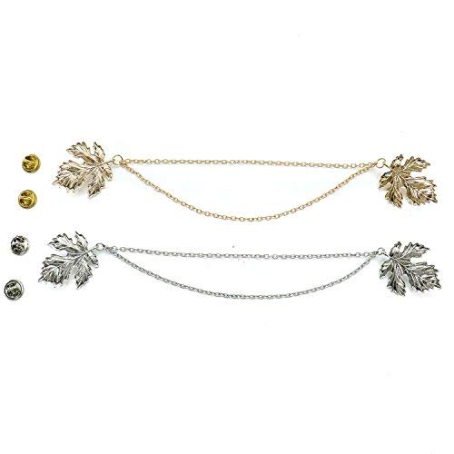 Buorsa Pack of 2 Vintage Antique Silvertone Leaf Sweater Clip Pin,Fashion Collar Clip Pin(Gold and Silver)