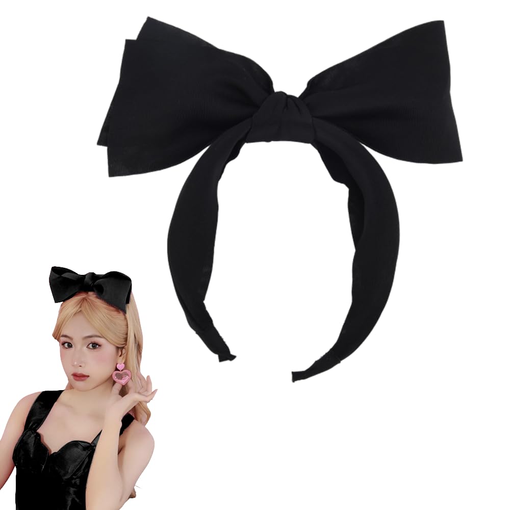Black Bowknot Bow Knot Headband for Girls Women Wide Knotted Headbands for Women Twist Knot Hairband Top Knot Hair Band for Makeup Christmas Halloween Headbands for Women Tie Knot Headbands