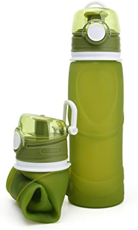 Collapsible Silicone Water Bottle - Silicone Leak Proof Valve - Medical Grade - BPA Free, Wide Mouth, Flip top, 26 Ounces Army Green
