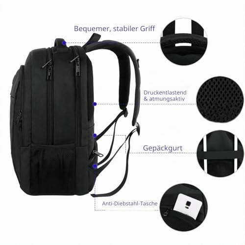 MATEIN 15.6 Inch Laptop Rucksack, Laptop Bag with USB Charging Port, Water-Repellent Computer Daypack for Business, Travel, Work, College, Men Women, Black