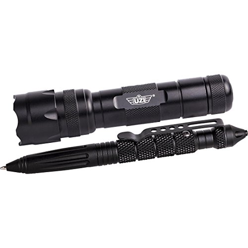 UZI Tactical Pen and Flashlight UZI-TFLP2-COMBO Tactical Pen & LED Flashlight Combo Pack with Tactical Glass Breaker Pen and Mini LED Flashlight, Black