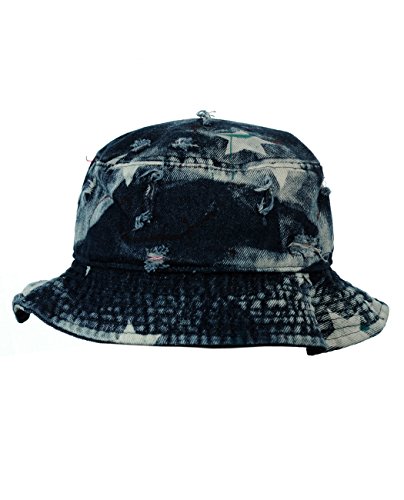 NYFASHION101 Assorted Premium Headwear Crushable Bucket Hat - Star Print Vintage Jean, S/M