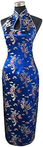 New Fashion 77 Fashionable Navy Blue Traditional Chinese Halter Cheongsam Long Qipao Backless Costume Dress BlackS