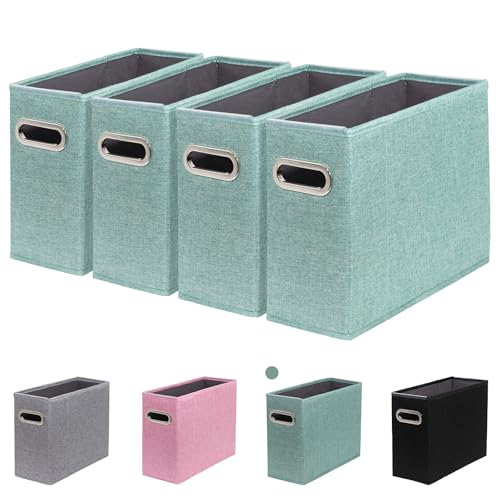 Photo 1 of ComfortKeeper 4 Packs A4 Size File Organizer, File Folders Organizer, Fabric Storage Box, Collapsible Paper Organizer with Metal Handle, Smooth PVC Rails, Only Box (Green)