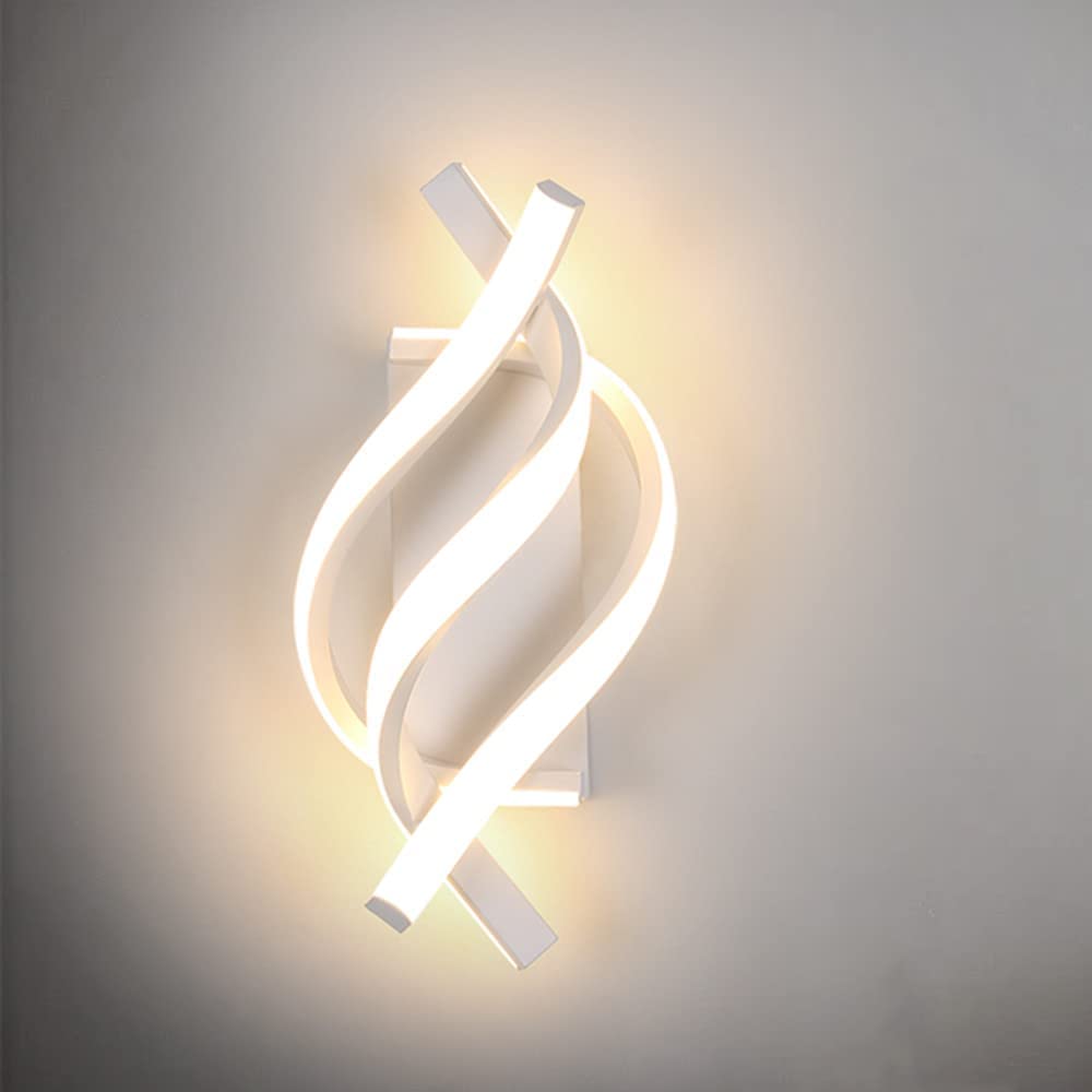 Comely Modern LED Wall Light Indoor, 22W Spiral Wall Lamps for Bedroom, White LED Wall Sconce Lights Acrylic for Bedroom Living Room Hallway Stairs Hotel, Warm White 3000K
