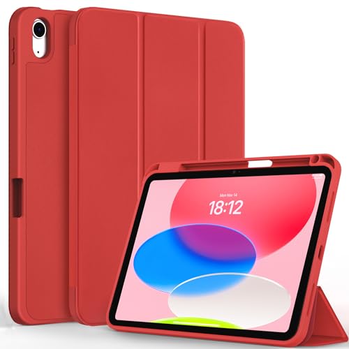 CACOE iPad 10 Generation Case Cover with Pencil Holder 10.9 inch 2022 A2757/A2777, Ultra Thin Soft TPU Back Protective Case with Stand - Bright Red