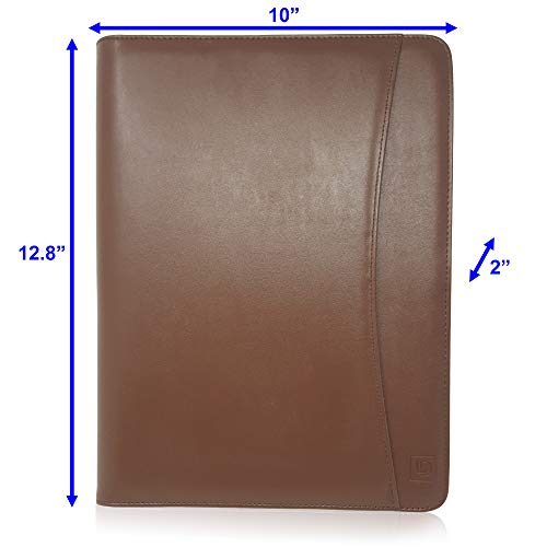Zippered PU Leather Business Portfolio Padfolio - Professional Light Brown Faux Leather Portfolio Binder & Organizer Folder with 10.5 Inch Tablet Sleeve by Lautus Designs - Thumbnail 4