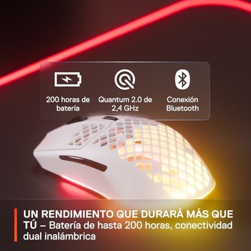 SteelSeries Aerox 3 Wireless - Mouse para jogos perfurado RGB - Design ultraleve resistente à água - Sensor ótico TrueMove Air 18K DPI - Neve