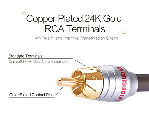 LEIGESAUDIO RCA Stereo Cable(16.4 ft/feet Long, Dual 2 x RCA Male to 2 x RCA Male Audio Cable, Digital & Analogue, Double-Shielded, PRO Series) Supports (Amplifiers, AV Receivers, Hi-Fi)(5M) - Thumbnail 2