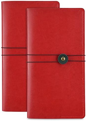 Travelers Notebook - OffKits PU Leather Travel Journal Writing Diary, 2 Inserts 120 Ivory Pages In Total with Detachable Leather Buckle,8.5 x 4.5 in,2 Pack (Red)