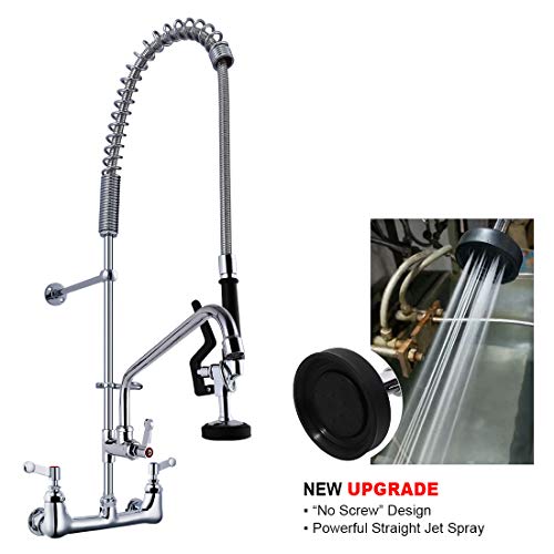 MS Wall Mount Hot & Cold Water Pull Out Spray Commercial Pre Rinse Restaurant Kitchen Faucet With Add On Spout (BDP)