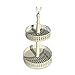 WHW Whole House Worlds Emilia Double Tiered Etagere Server Stand, Rustic White, Circular Cake Display, Distressed Finish, Vintage Style, 19 Inches Tall, Wood and Metal