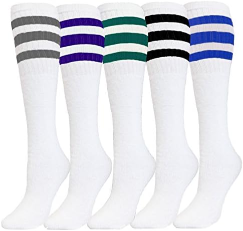 TUBE SOCKS WITH STRIPES, 5 PAIRS BEAUTIFUL COLORS 22" INCHES LONG (MULTI2)