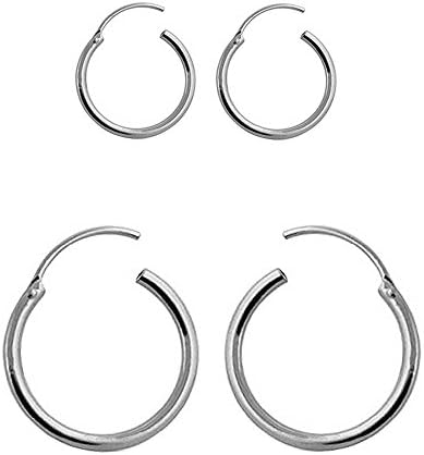 Set of 2 Rounded Hoops Earrings, Left Coast Sterling Silver Ring Earring Small Tube Round Hoop earrings 1 Pair Endless Hoops Earrings with Different Size (8mm + 11mm)