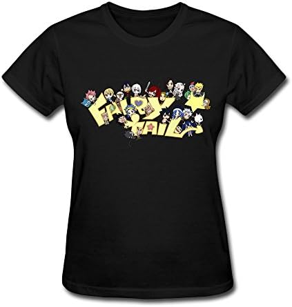 JIAYOUCT Women's Tumblr Static Fairy Tail Chibi T-shirt Size L Black