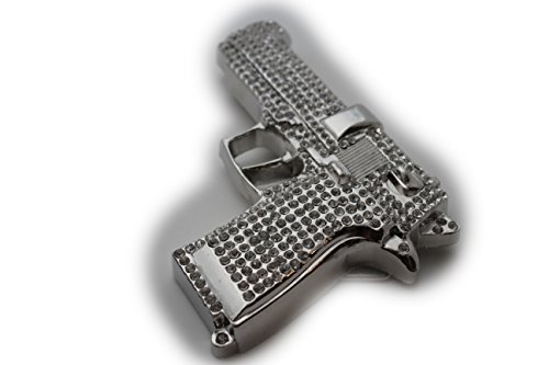 TFJ Men Hip Hop Fashion Belt Buckle Gun Pistol Handgun Iced Out Silver Color
