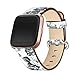 bayite Leather Bands Compatible Fitbit Versa/Versa 2, Slim Wristband Replacement Accessories Fitness Classic Straps Women, White/Gray Flower