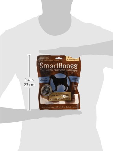 SMARTBONES MEDIUM BONES WITH REAL PEANUT BUTTER RAWHIDE-FREE CHEWS FOR DOGS, 4 COUNT