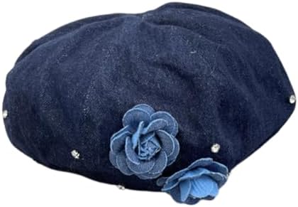 Denim Beret Hat for Women French Style Artist Hat Casual Beanie