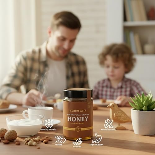 Aurum Apis Raw Kyrgyzstani Mountain Honey - 100% Pure Wild Honey from Kyrgyzstan | Unfiltered Pure Superfood | Natural Immune Support | Natural Sweetener | Non-GMO | Premium 330 Gram Jar