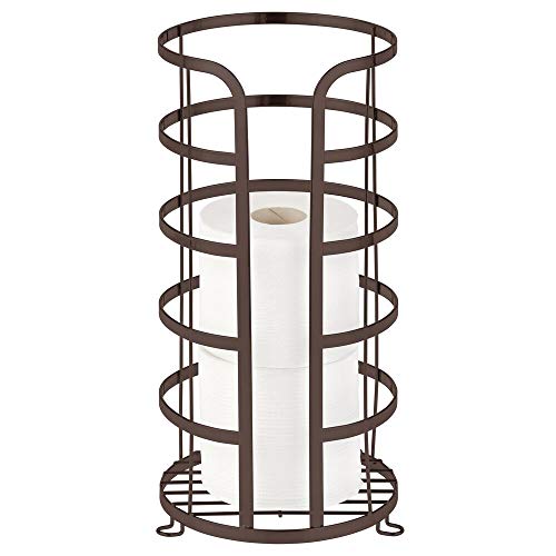 mDesign Decorative Metal Free Standing Toilet Paper Holder Stand with
