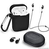 Airpods Accessories Set, Filoto Airpods Waterproof Silicone Case Cover with Keychain/Strap/Earhooks/Accessories Storage Travel Box for Apple Airpod, Best Gift for Your Father (Black)