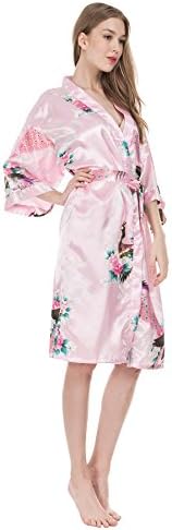 COASTAR Ladies Satin Robes Peacock Kimono Long Kimono Robes Silk Dressing Gown Japanese Robe Dress Nightwear for Women Wedding Girl's Bonding Party Pyjamas