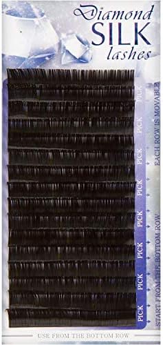 Diamond Silk Eyelash Extensions | Single Strand on the Tray | Soft Flexible Synthetic Mink | Approx 4000 Lashes per Tray | C Curl 0.05mm Thickness | 10 to 15mm Length Options | Black | Length (14mm)
