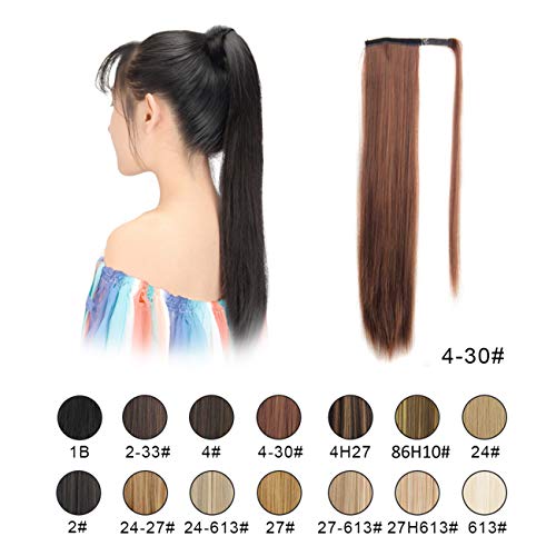 BARSDAR Ponytail Extension Long Straight Wrap Around Clip in Hair Extension 26 Inch Synthetic Hairpiece for Women – Dark Brown mix Auburn Evenly
