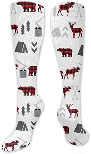 jiilwkie Buffalo Plaid Woodland Moose Deer Bear Forest Trees Camping Canada Compression Sock for Women & Men - Best for Running, Athletic Sports, Flight Travel 19.68"