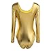YiZYiF Gymnastics Leotard Women/Girls One Piece Long Sleeve Metallic Athletic Dance wear Gold Medium