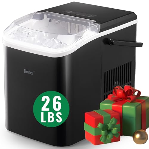 WANAI Ice Makers Countertop, Self-Cleaning Function, 26Lbs/ 8Mins/ 24Hrs 2 Size Ice, Portable Ice Cube Maker Machine with Ice Scoop & Basket