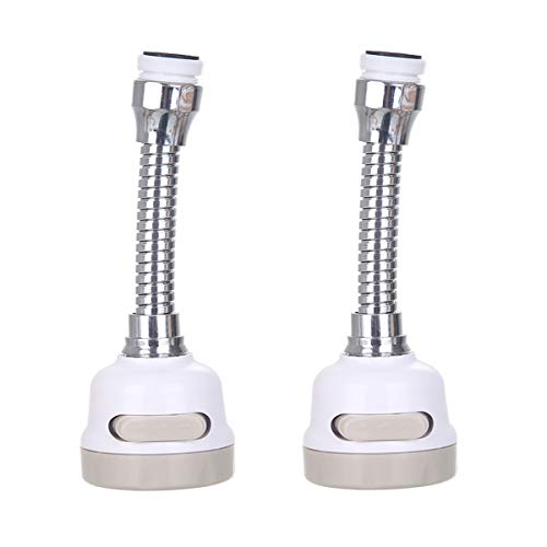 StyleZ 2PCS Moveable Kitchen Tap Head 360 Degree Rotate Adjustable Faucet Water Spray Internal Thread Nozzle Filter Adapter Water Saving Bubbler Connector Swivel Tap (2 Long White)
