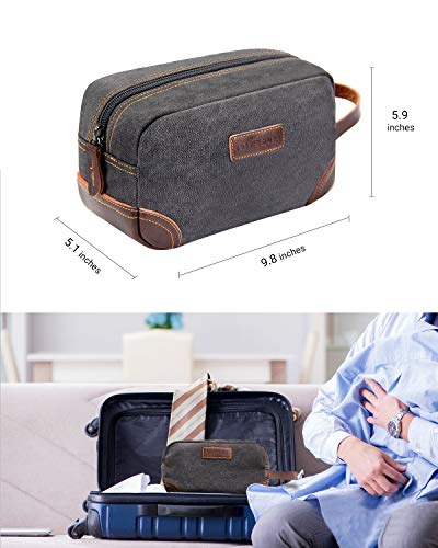 emissary Men's Toiletry Bag Leather and Canvas Travel Toiletry Bag Dopp Kit for Men Shaving Bag for Travel Accessories (Gray) 5 emissary Men's Toiletry Bag Leather and Canvas Travel Toiletry Bag Dopp Kit for Men Shaving Bag for Travel Accessories (Gray)